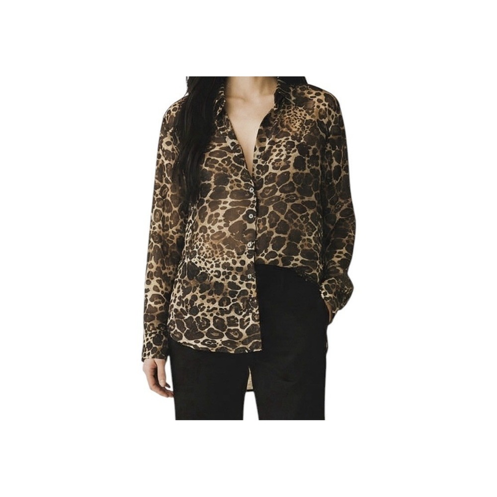 Bailey 44 Shirt Top Women's Large Button Front Lightweight Sheer Animal Print